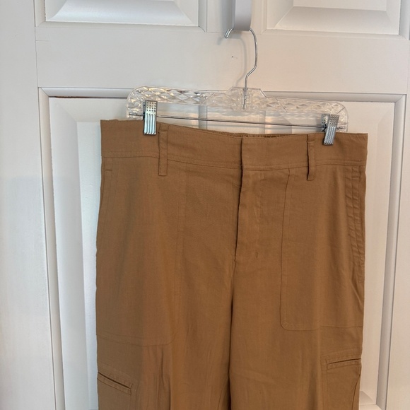 Vince Tan High Waist Linen Blend Cropped Straight Leg Trouser Pants 45698 - Picture 3 of 10